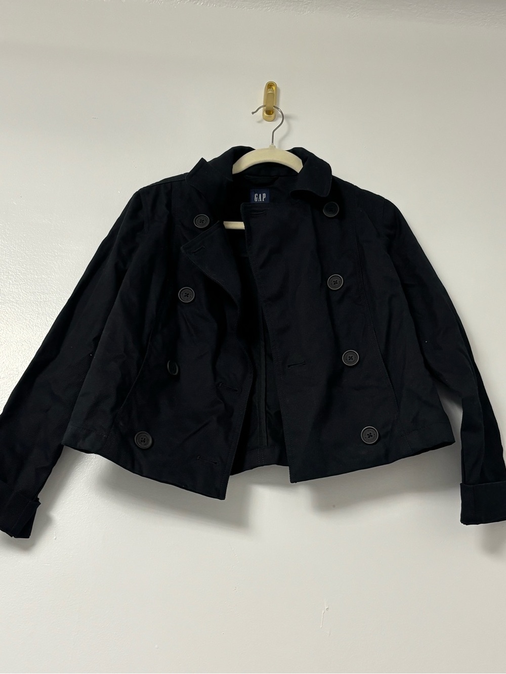 GAP Black Double-Breasted Cropped Pea Coat